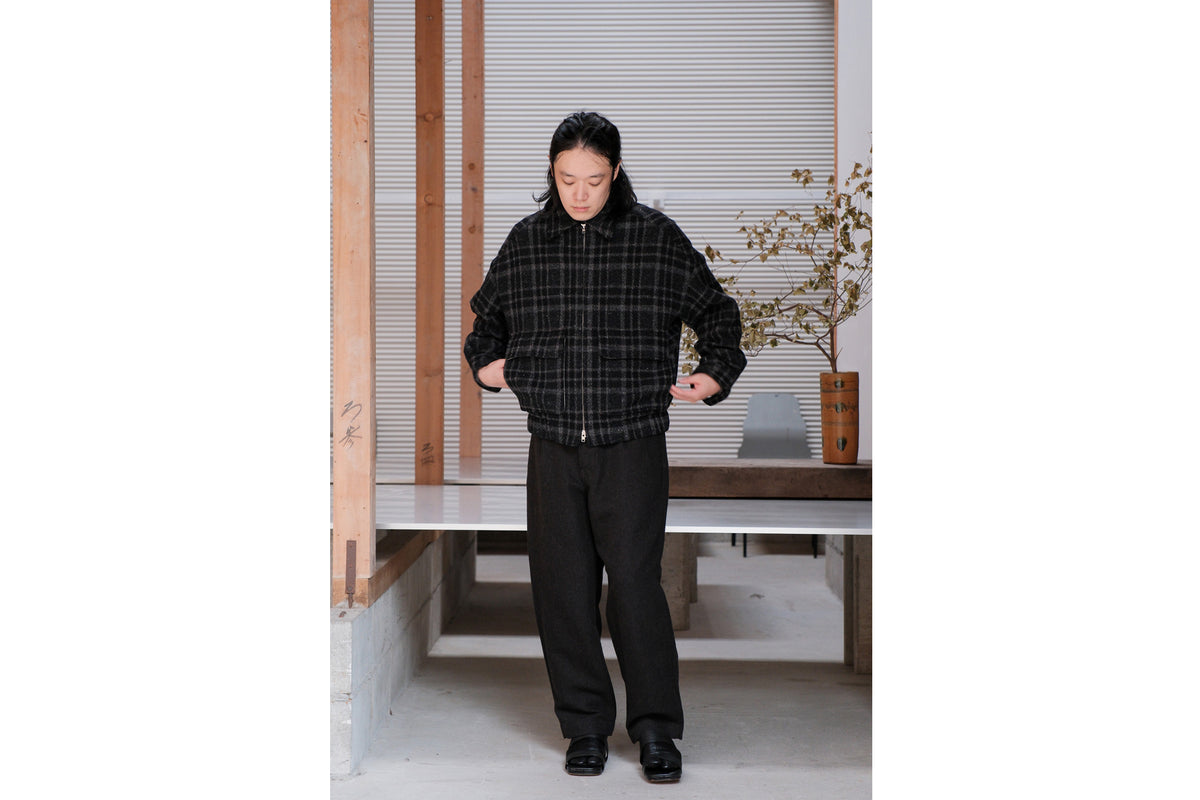 evan kinori　Zip Jacket Two Wool Tweed check