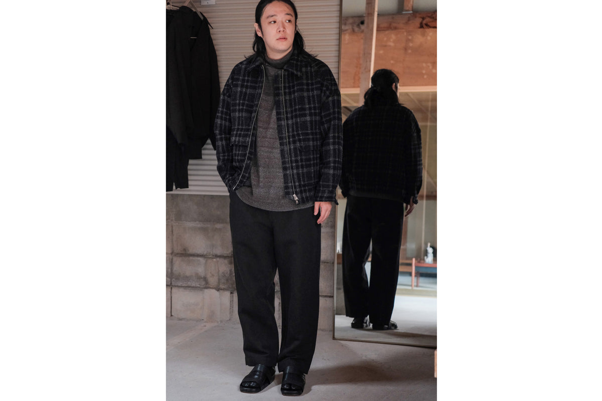 evan kinori　Single Pleat Pant Wool Linen Herring Bone