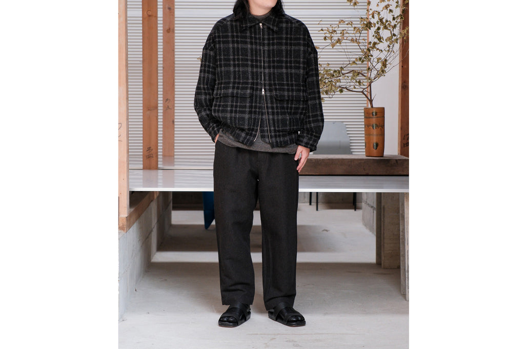 evan kinori　Single Pleat Pant Wool Linen Herring Bone
