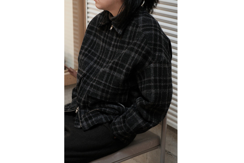 evan kinori　Zip Jacket Two Wool Tweed check