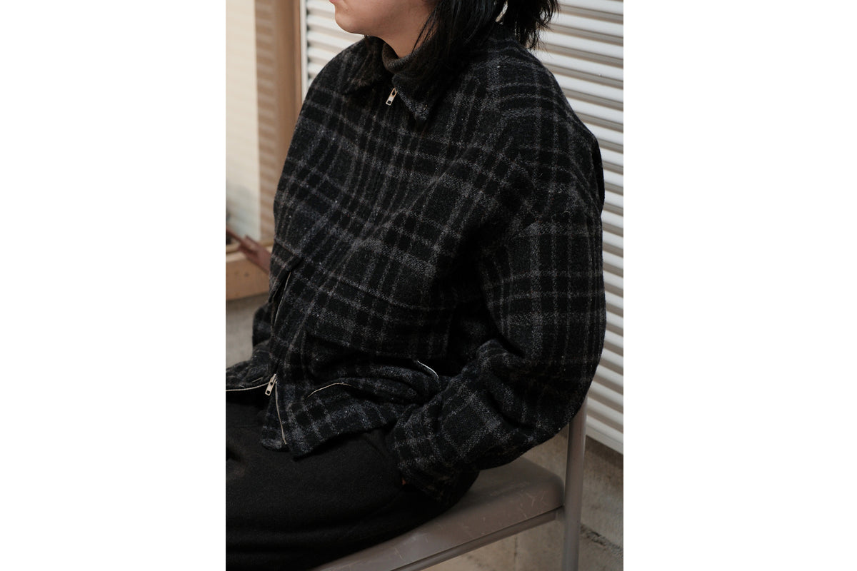evan kinori　Zip Jacket Two Wool Tweed check