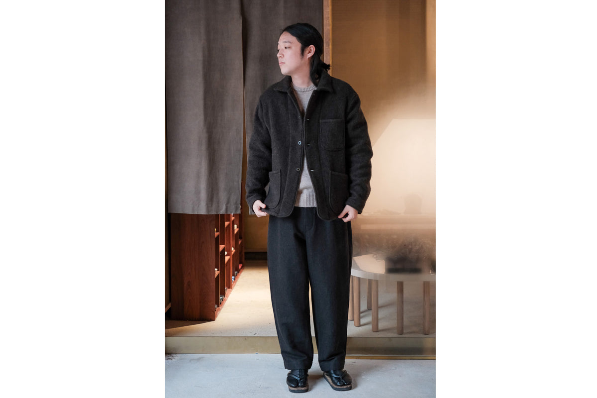 evan kinori　Single Pleat Pant Wool Linen Herring Bone
