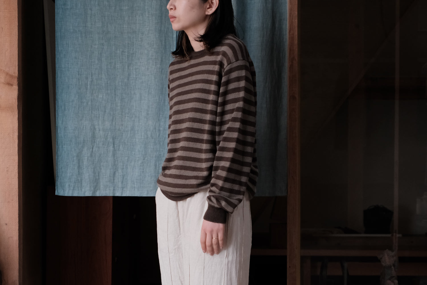 evan kinori　Thin Stripe Sweater Linen