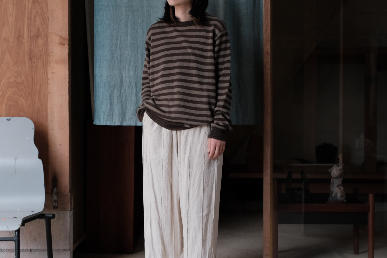evan kinori　Thin Stripe Sweater Linen