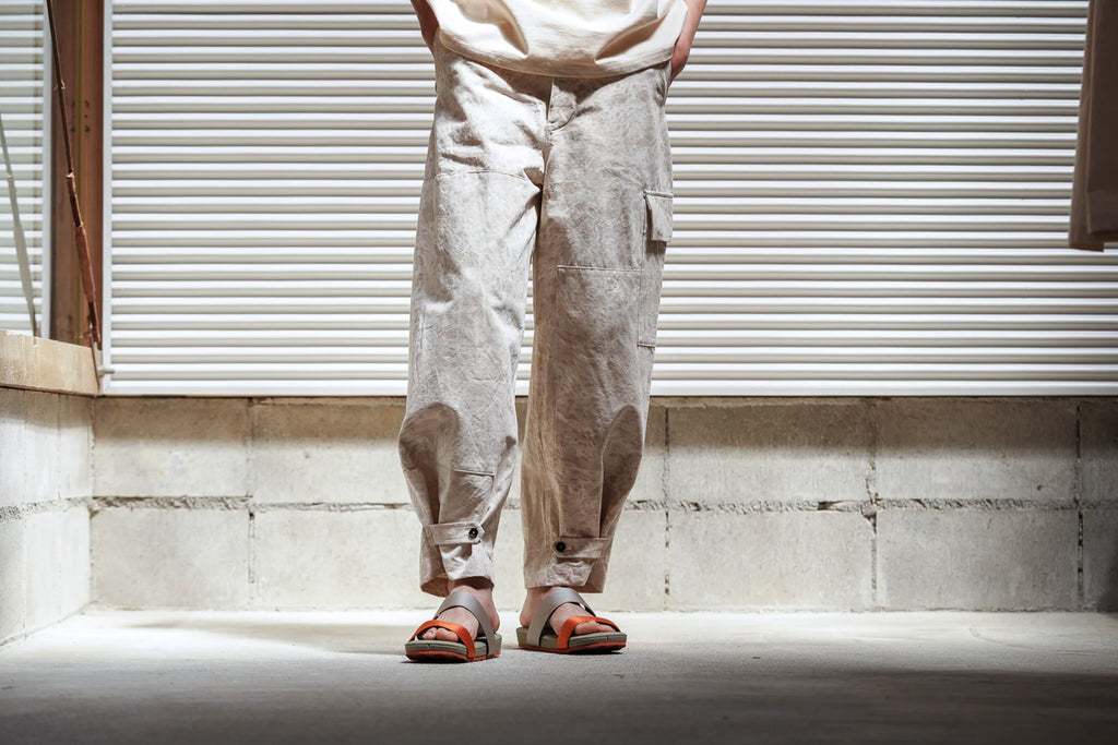 amachi. Double Knee Cargo Pants Suminagashi  - Off White×White Marble