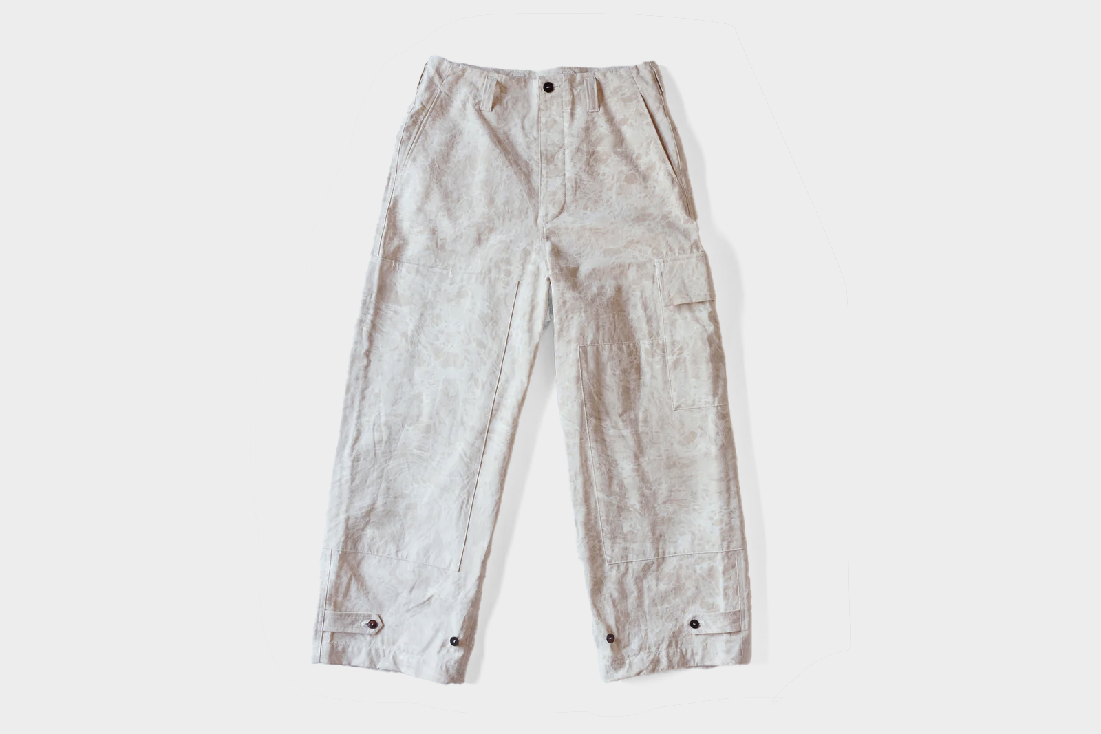 amachi. Double Knee Cargo Pants Suminagashi - Off White×White