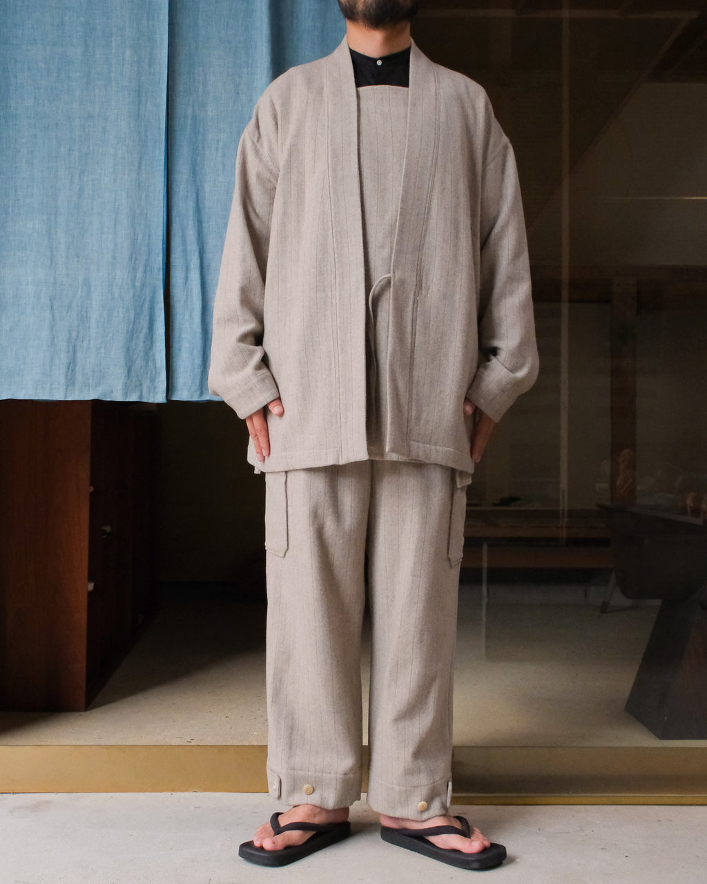 ARTS&SCIENCE　Samue work pants　Vintagestripe mosser - Top beige