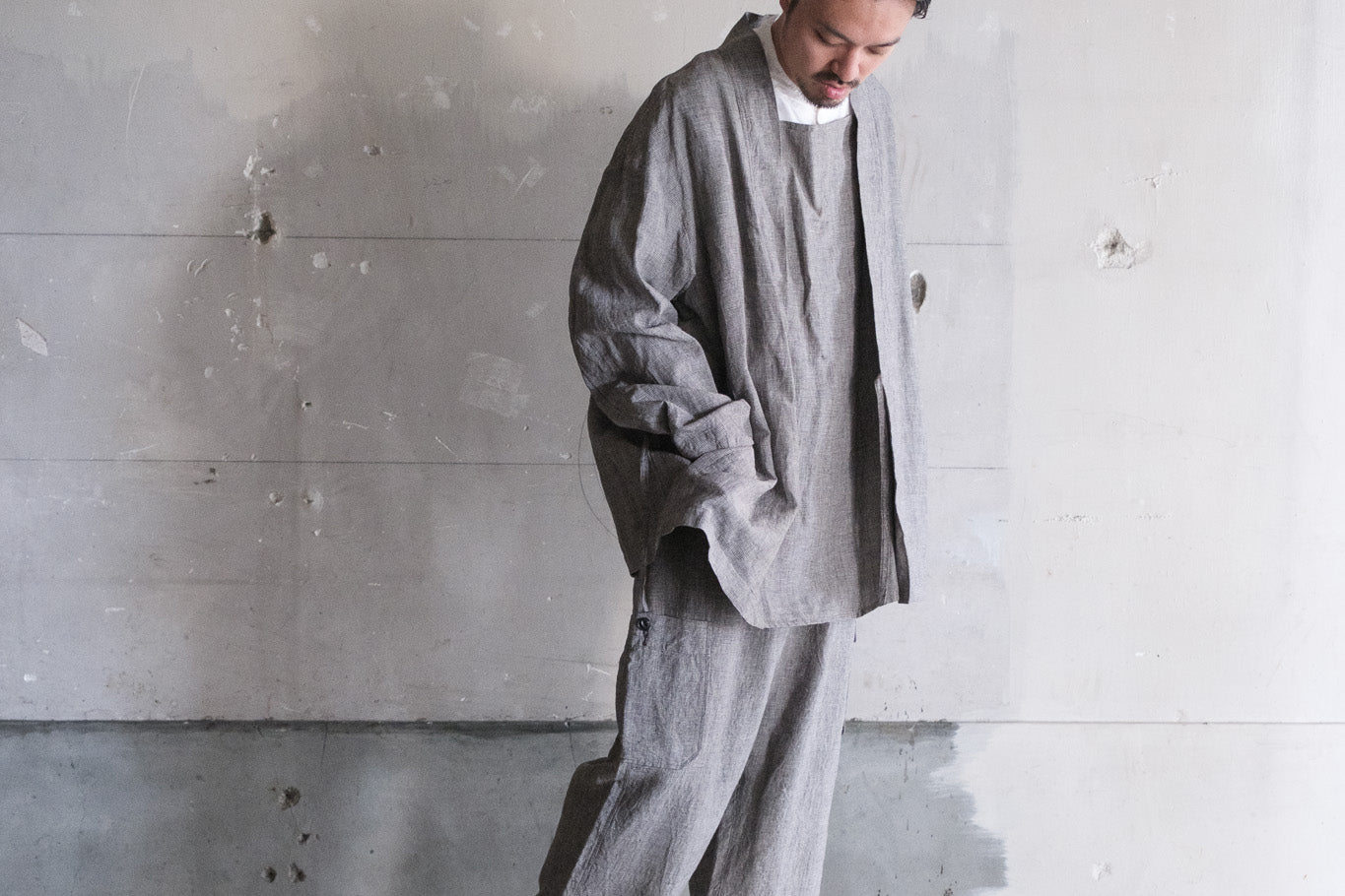 アーツ&サイエンス　ジャケット ARTS & SCIENCE Fake samue jacket - Mini hound's tooth check linen