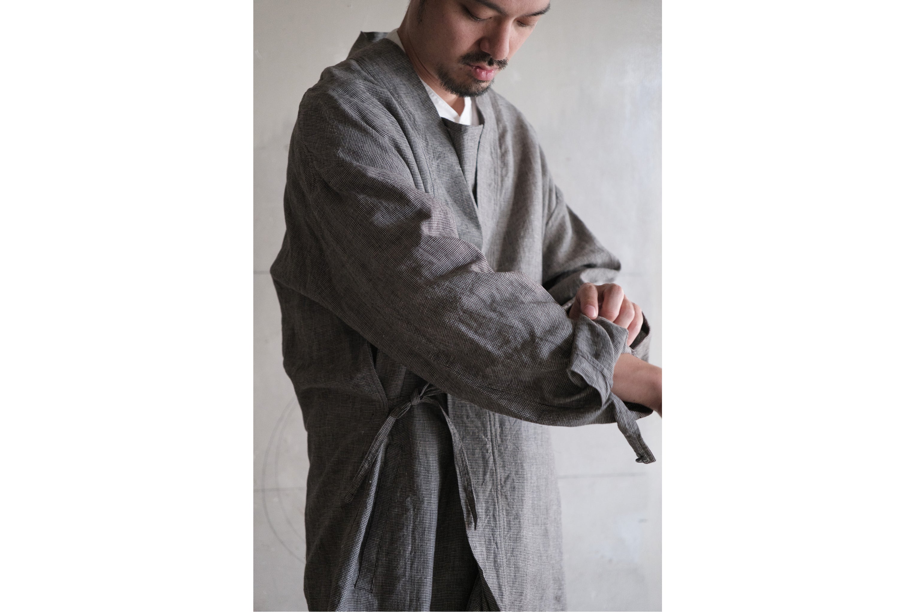 アーツ&サイエンス　ジャケット ARTS & SCIENCE Fake samue jacket - Mini hound's tooth check linen