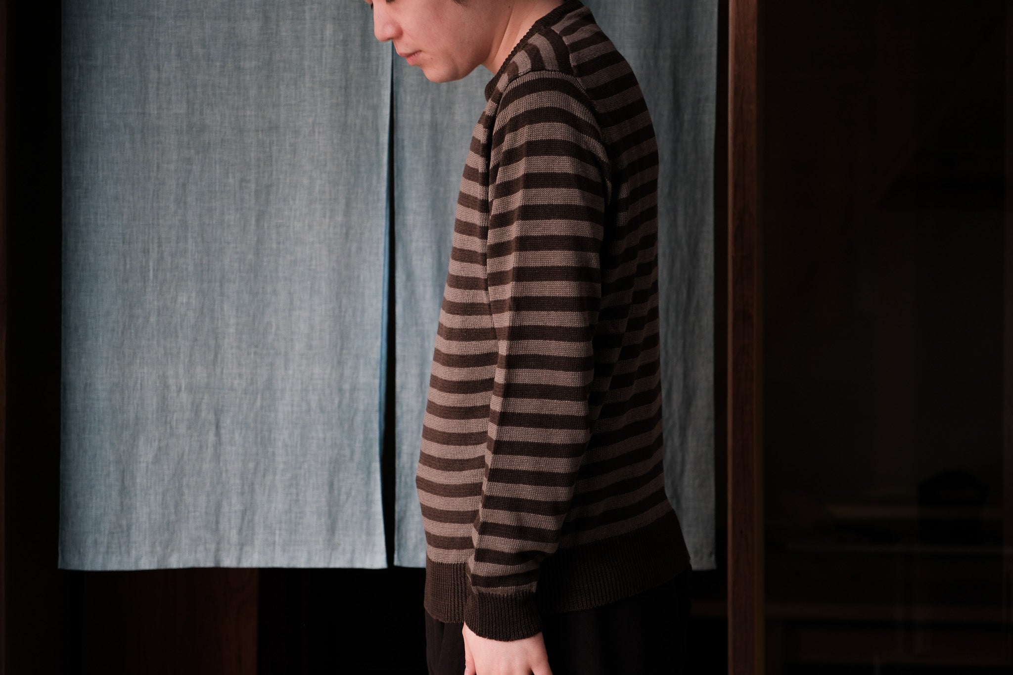 evan kinori　Thin Stripe Sweater Linen
