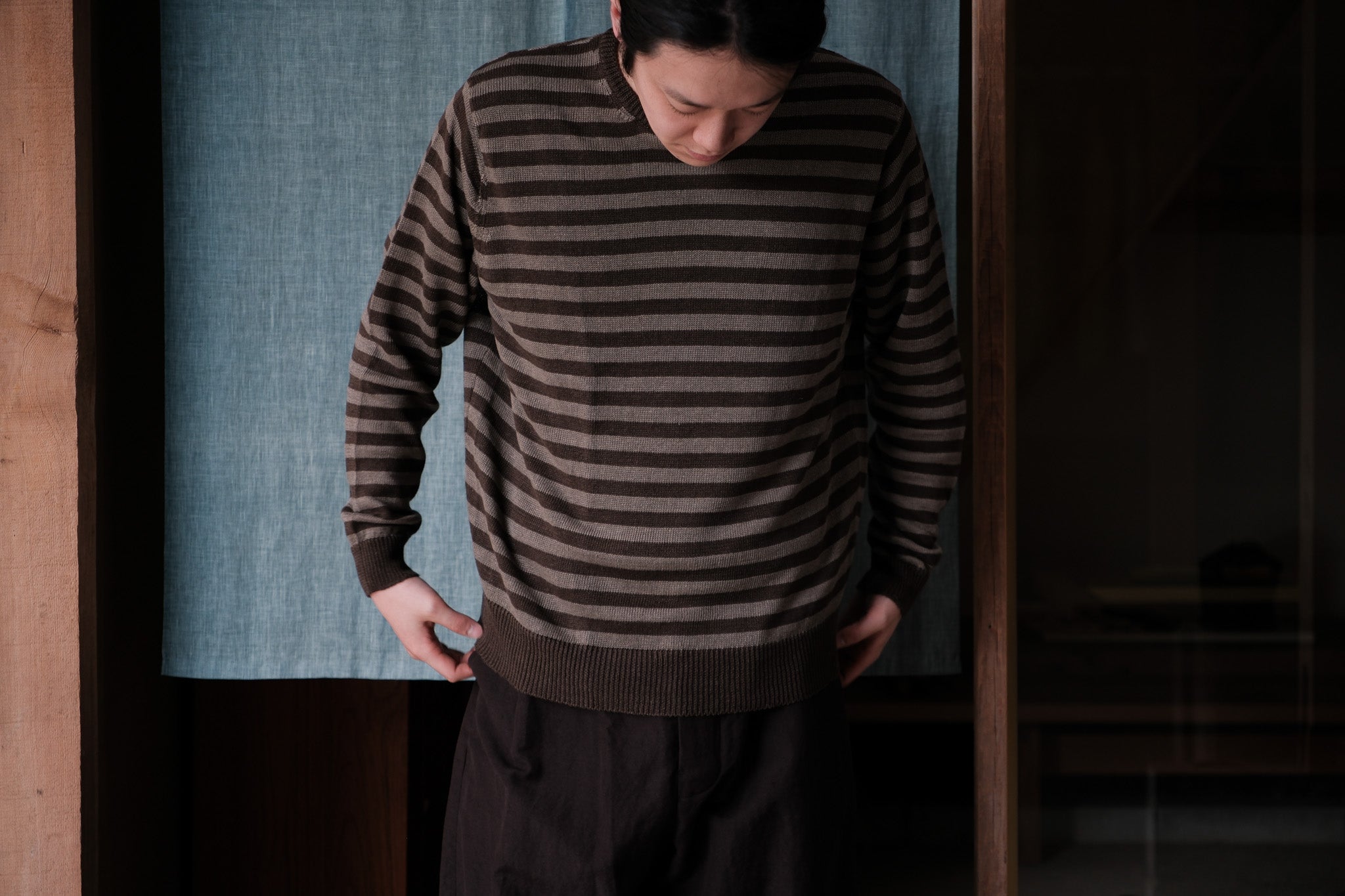 evan kinori　Thin Stripe Sweater Linen