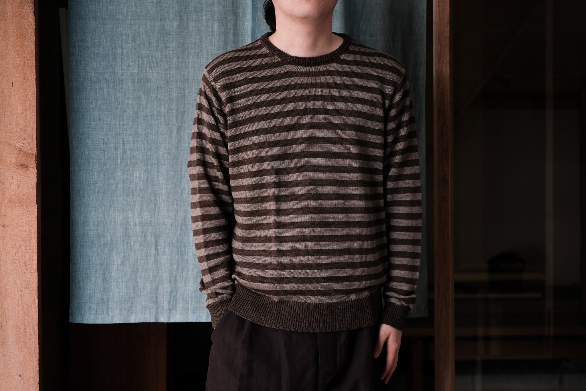evan kinori　Thin Stripe Sweater Linen