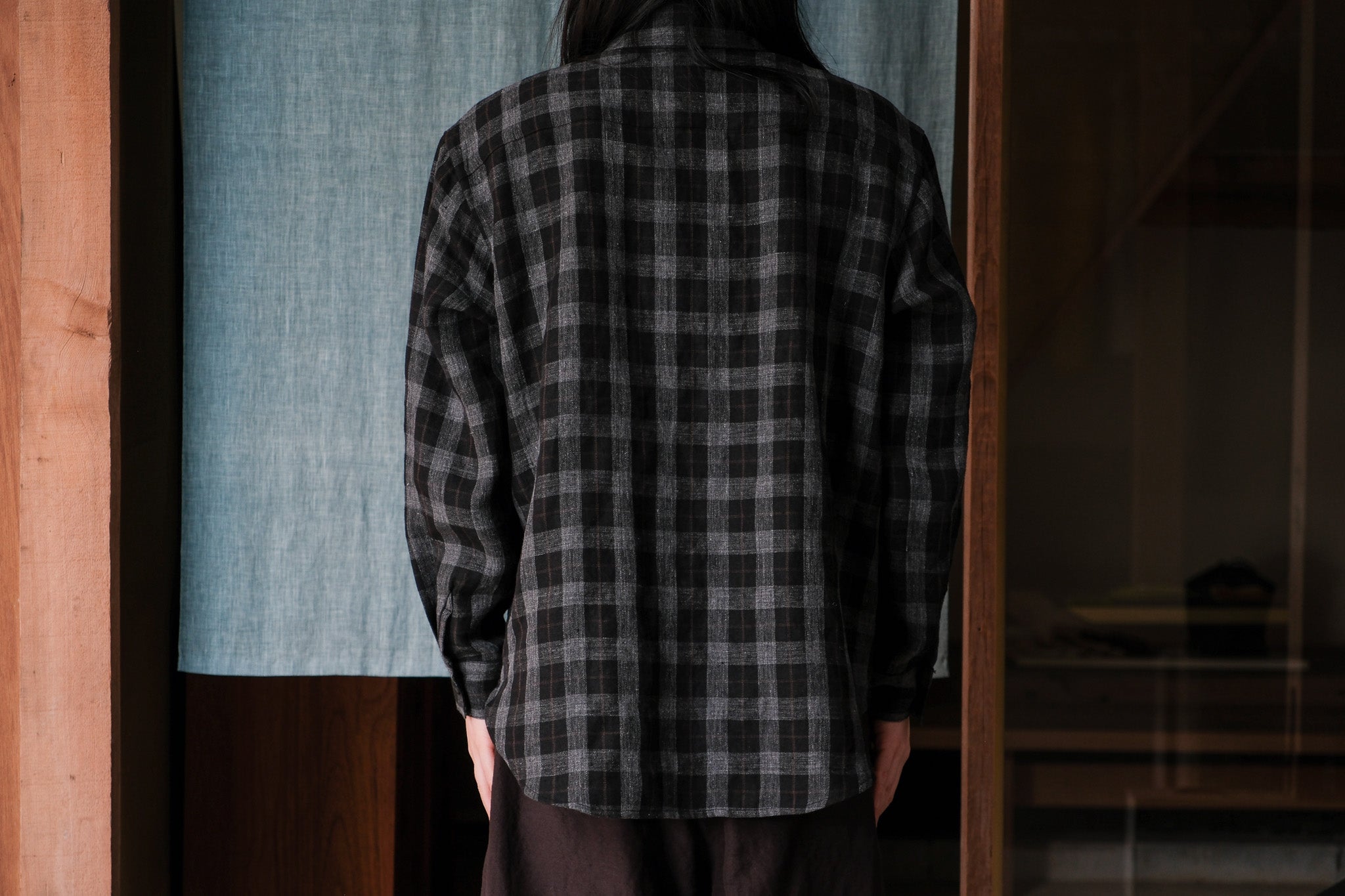 evan kinori　Big Shirt Yarn Dyed linen Check