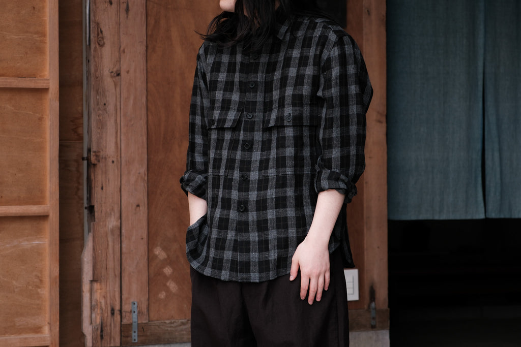 evan kinori　Big Shirt Yarn Dyed linen Check