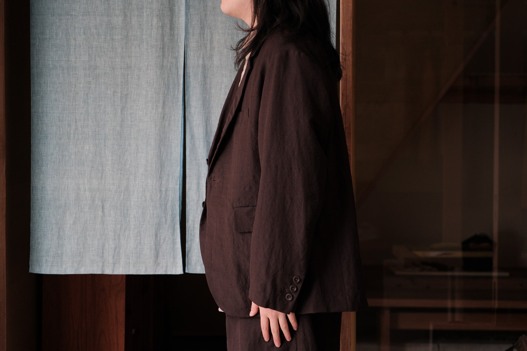 evan kinori　Three Button Jacket worsted wool linen canvas