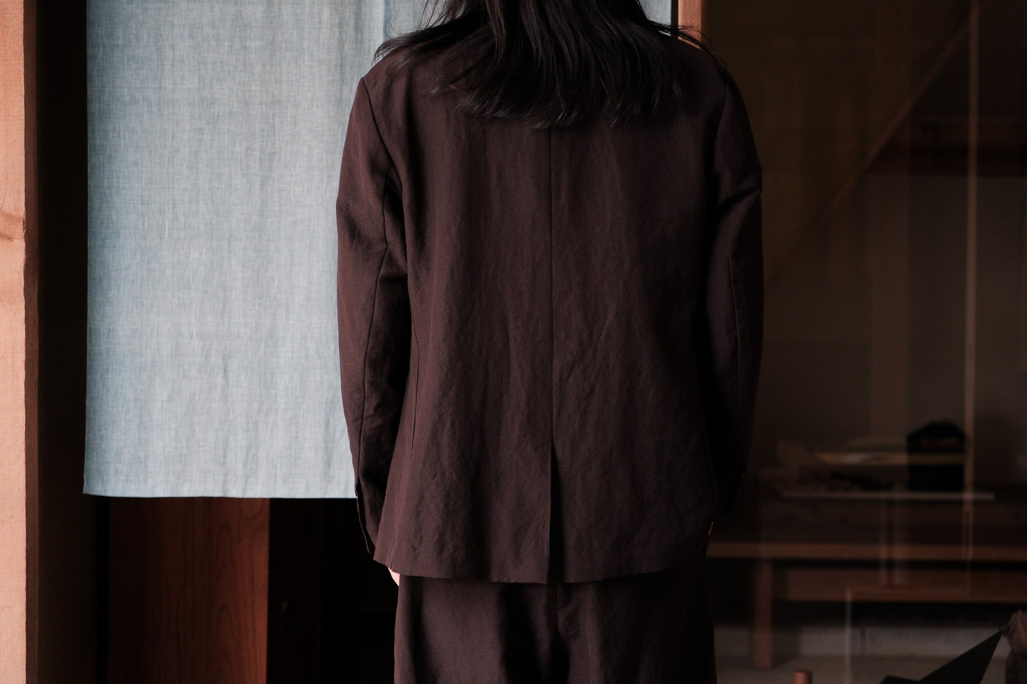 evan kinori　Three Button Jacket worsted wool linen canvas