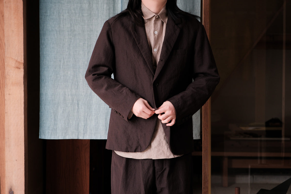evan kinori Three Button Jacket worsted wool linen canvas – 履物関 