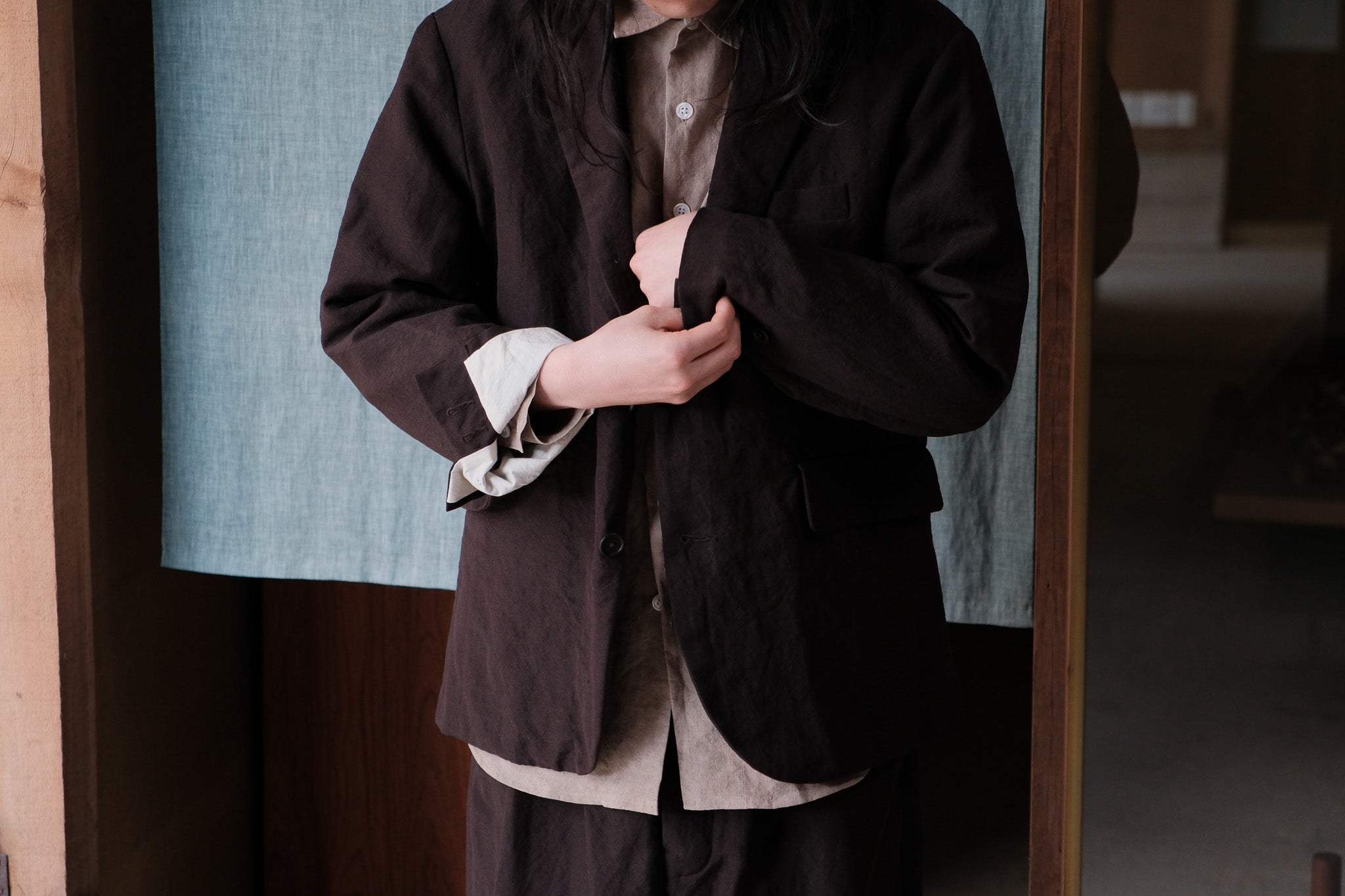 evan kinori　Three Button Jacket worsted wool linen canvas