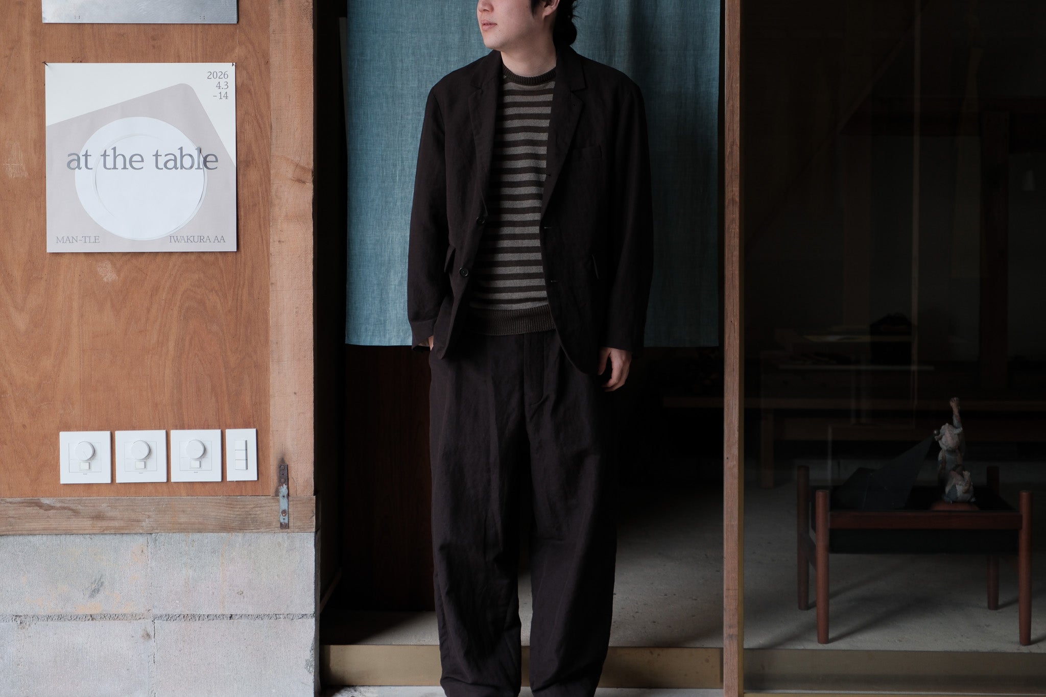 evan kinori　Two Pleat Pants worsted wool linen canvas