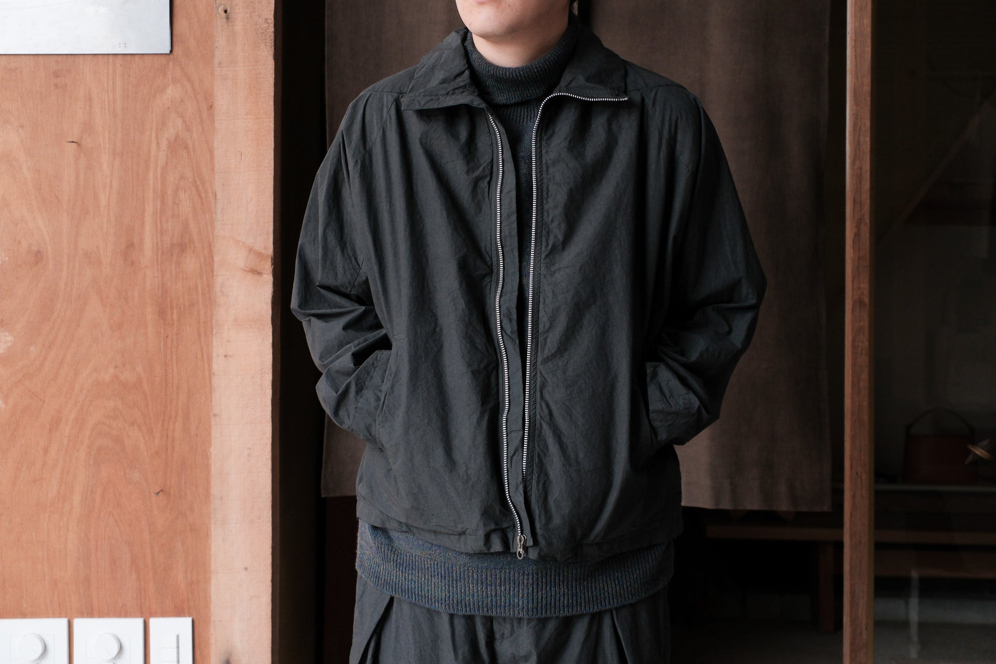 amachi.　Fabric Forming Balmacaan Jacket