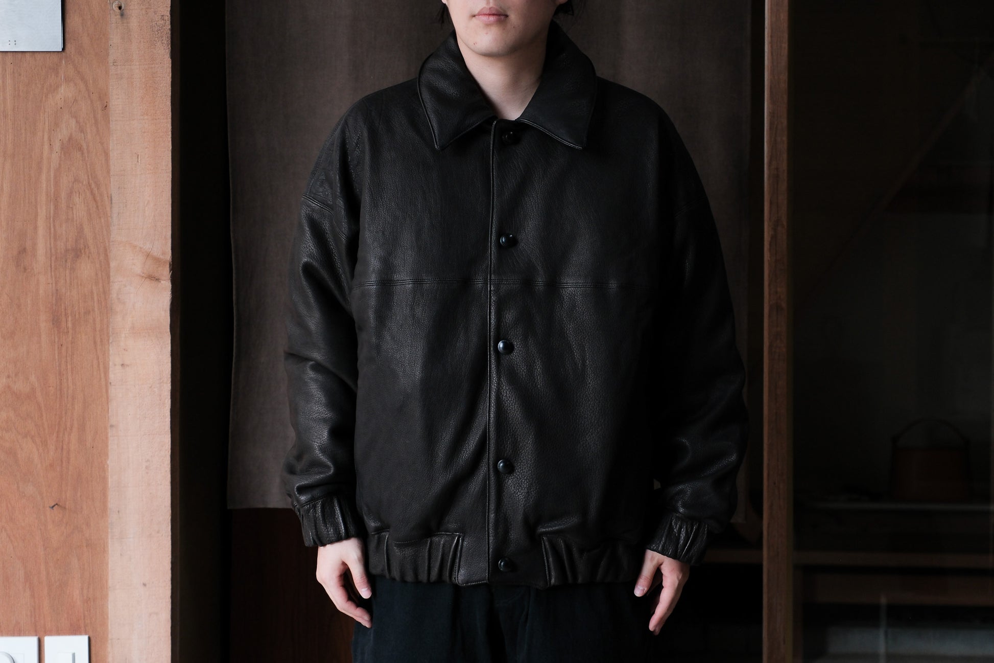 MAN-TLE  R19D3 "Down Blouson" Black Eco Deerskin