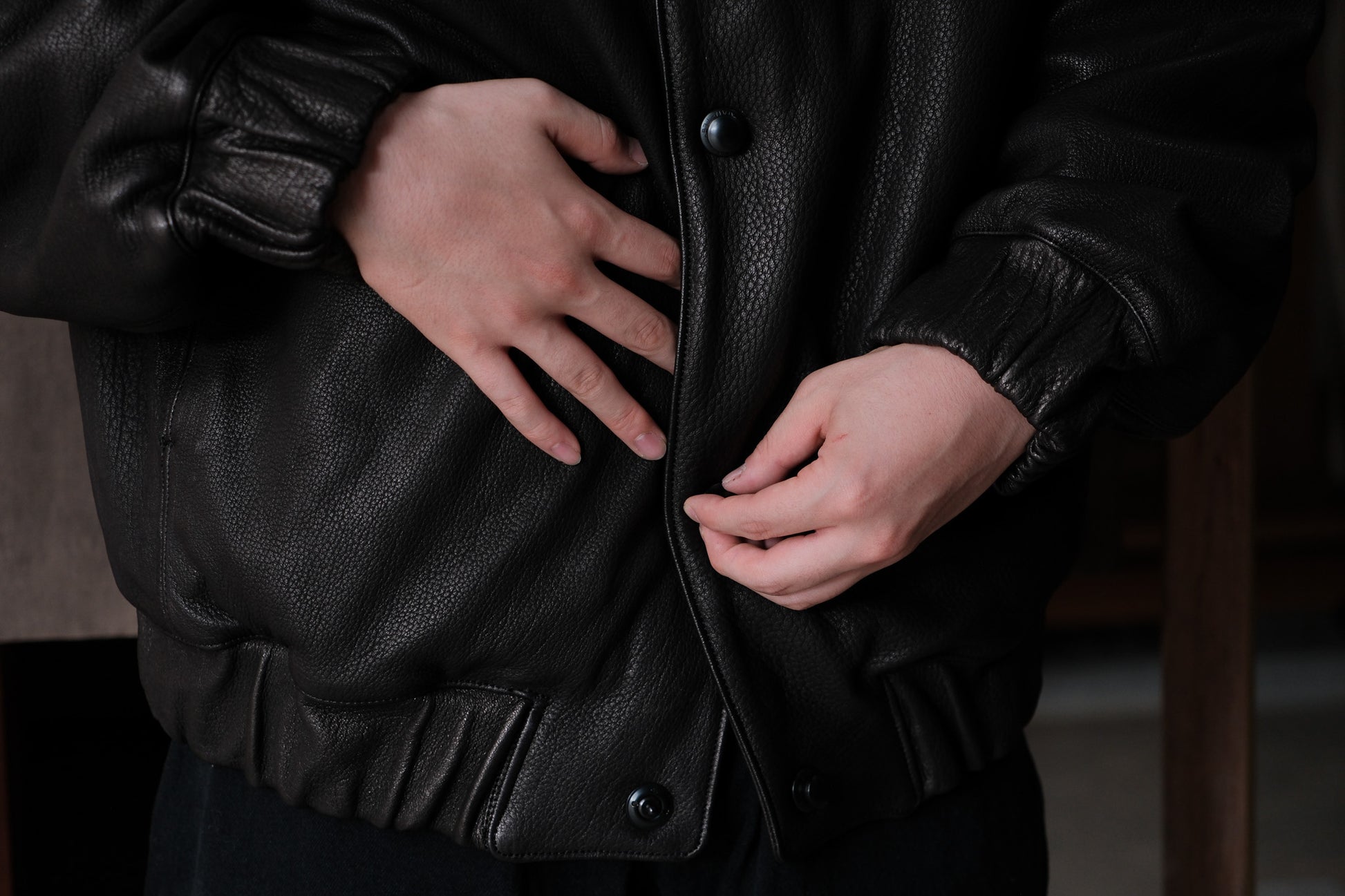 MAN-TLE  R19D3 "Down Blouson" Black Eco Deerskin