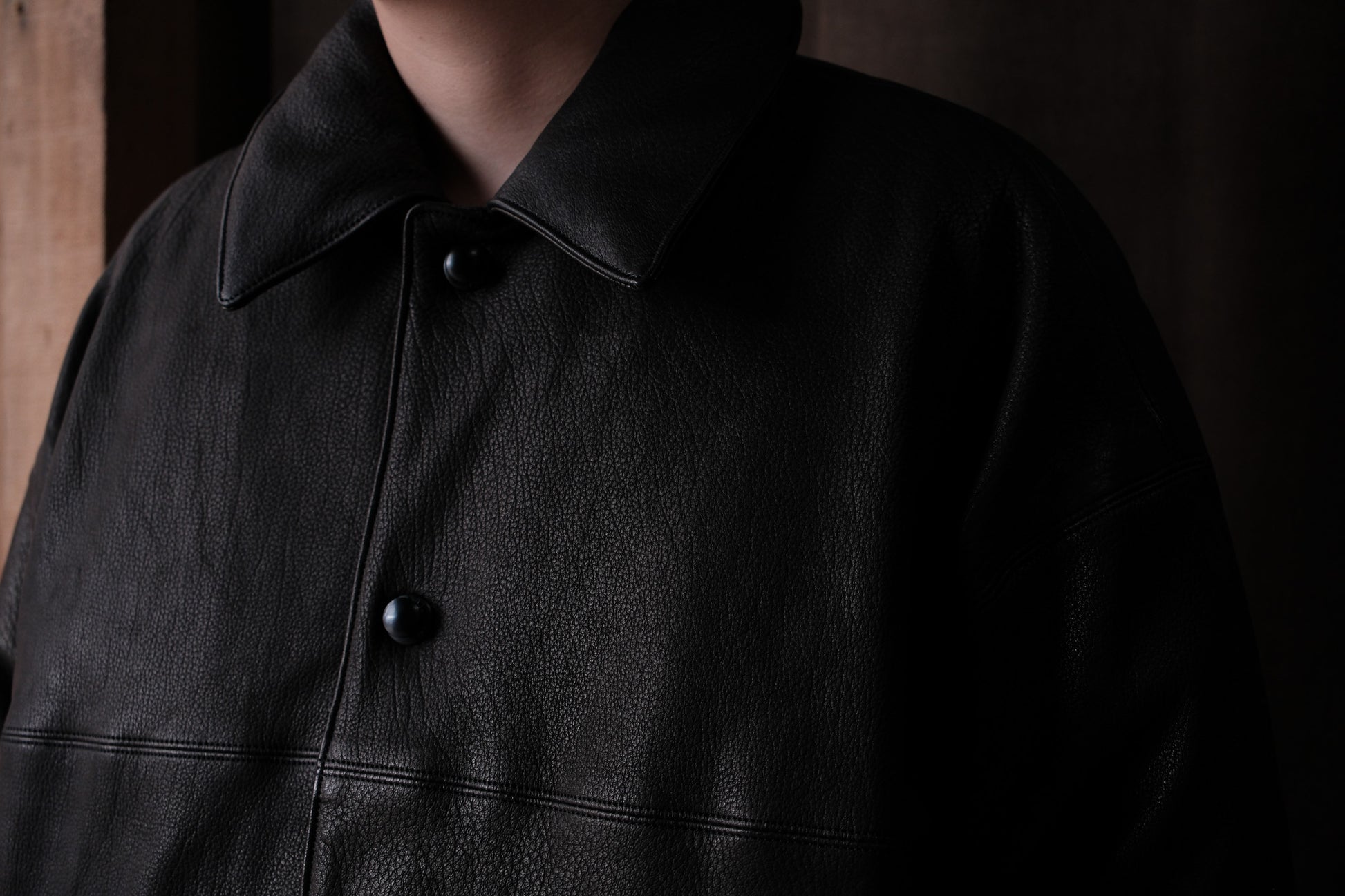 MAN-TLE  R19D3 "Down Blouson" Black Eco Deerskin