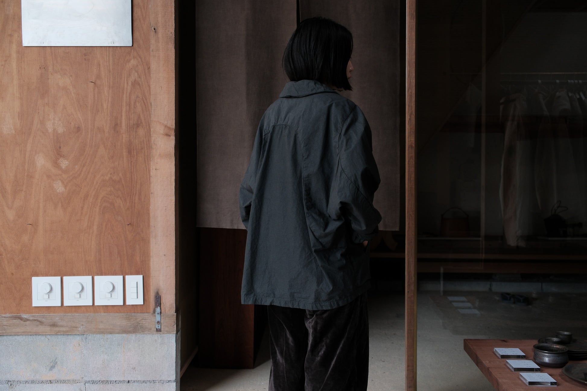 amachi.　Fabric Forming Balmacaan Jacket