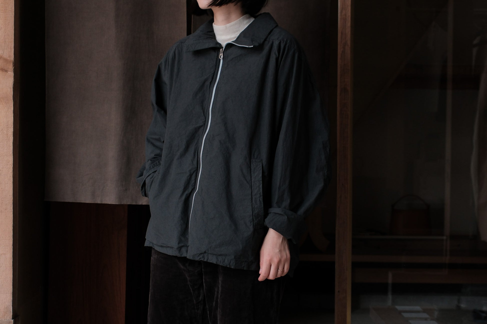 amachi.　Fabric Forming Balmacaan Jacket