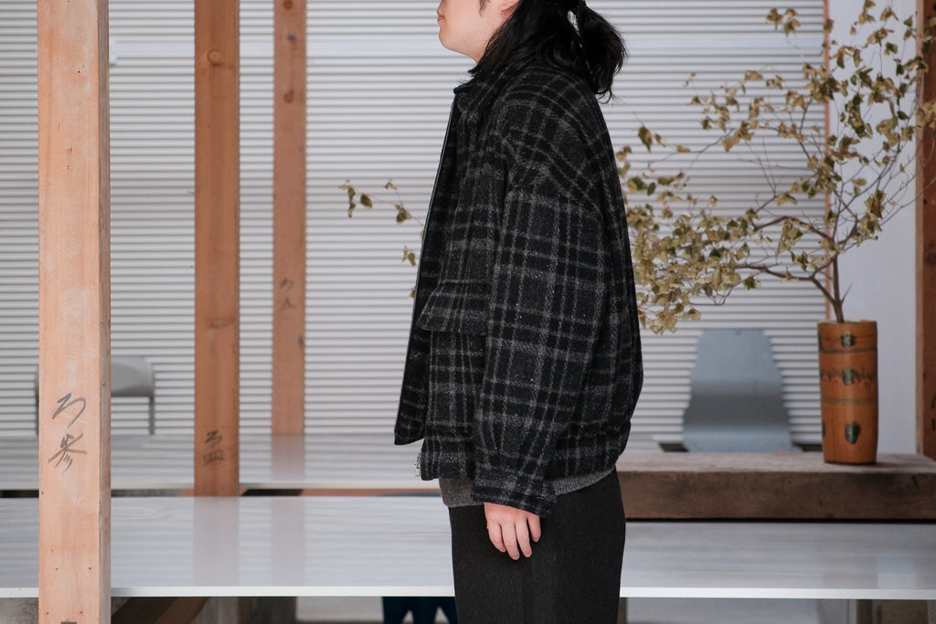 evan kinori　Zip Jacket Two Wool Tweed check