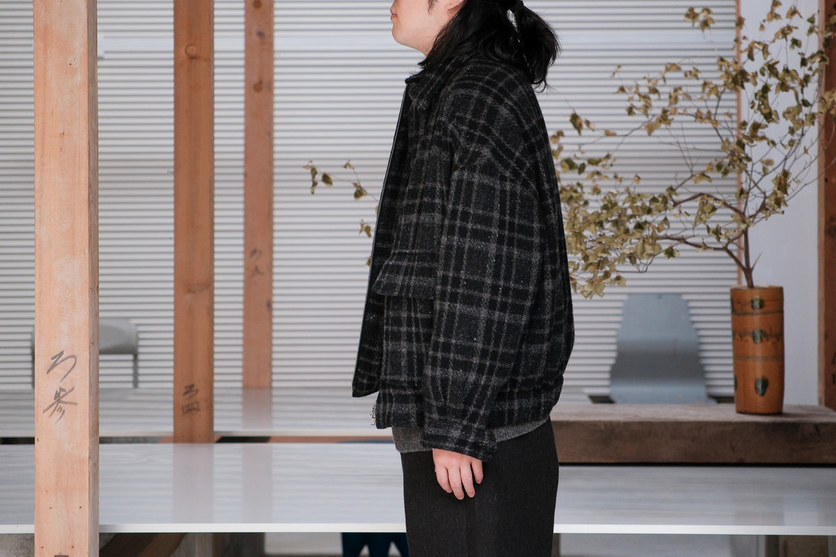 evan kinori　Zip Jacket Two Wool Tweed check