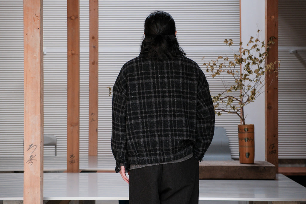 evan kinori　Zip Jacket Two Wool Tweed check