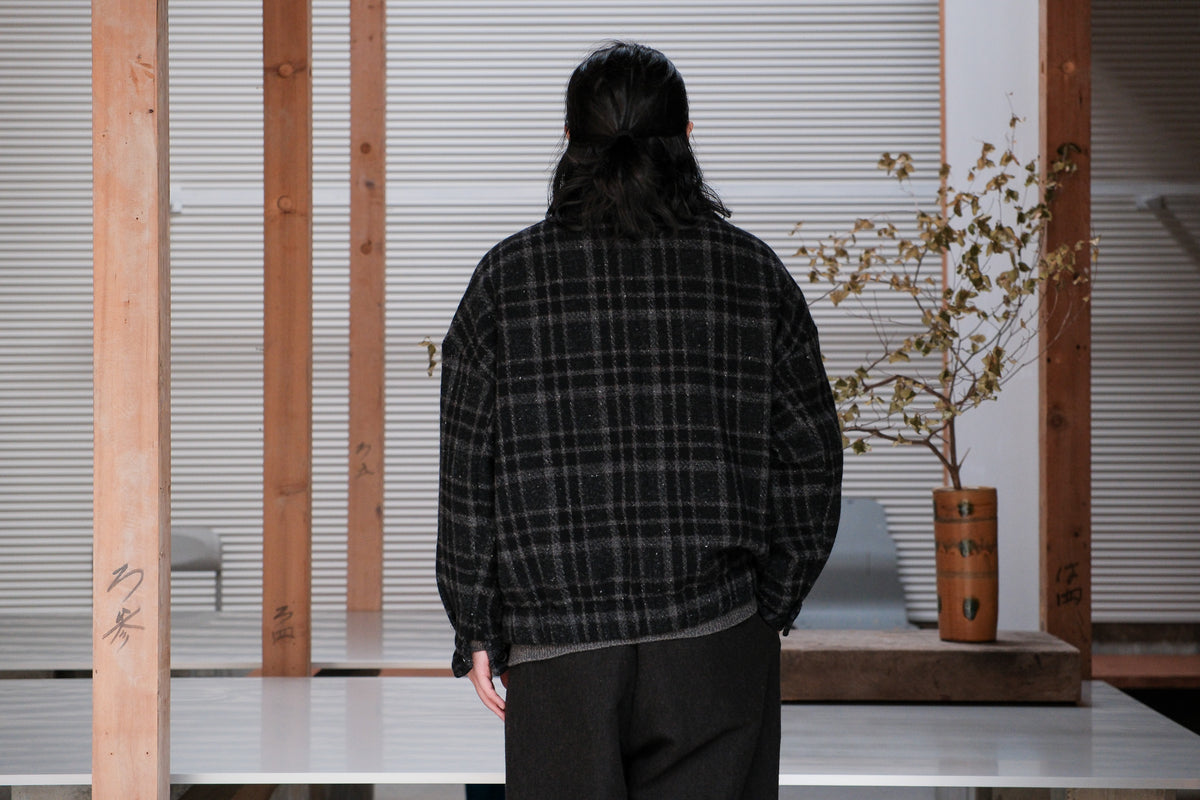 evan kinori　Zip Jacket Two Wool Tweed check