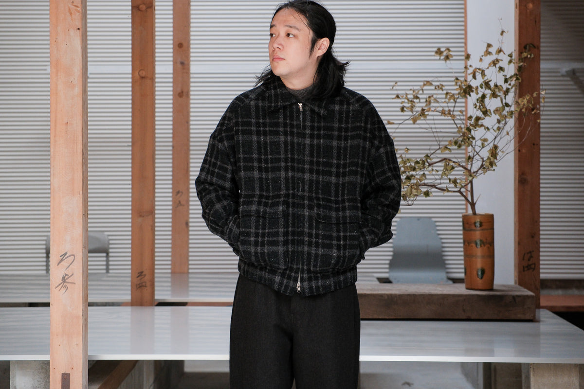 evan kinori　Zip Jacket Two Wool Tweed check