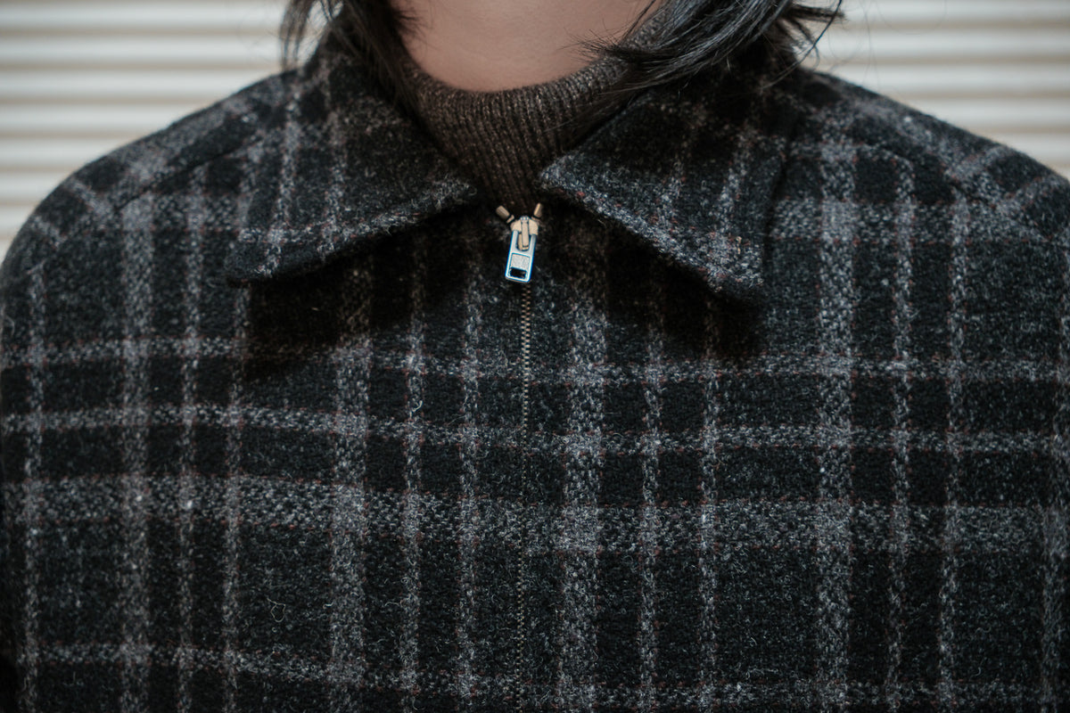 evan kinori　Zip Jacket Two Wool Tweed check
