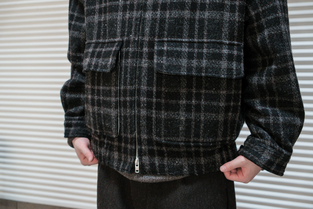 evan kinori　Zip Jacket Two Wool Tweed check