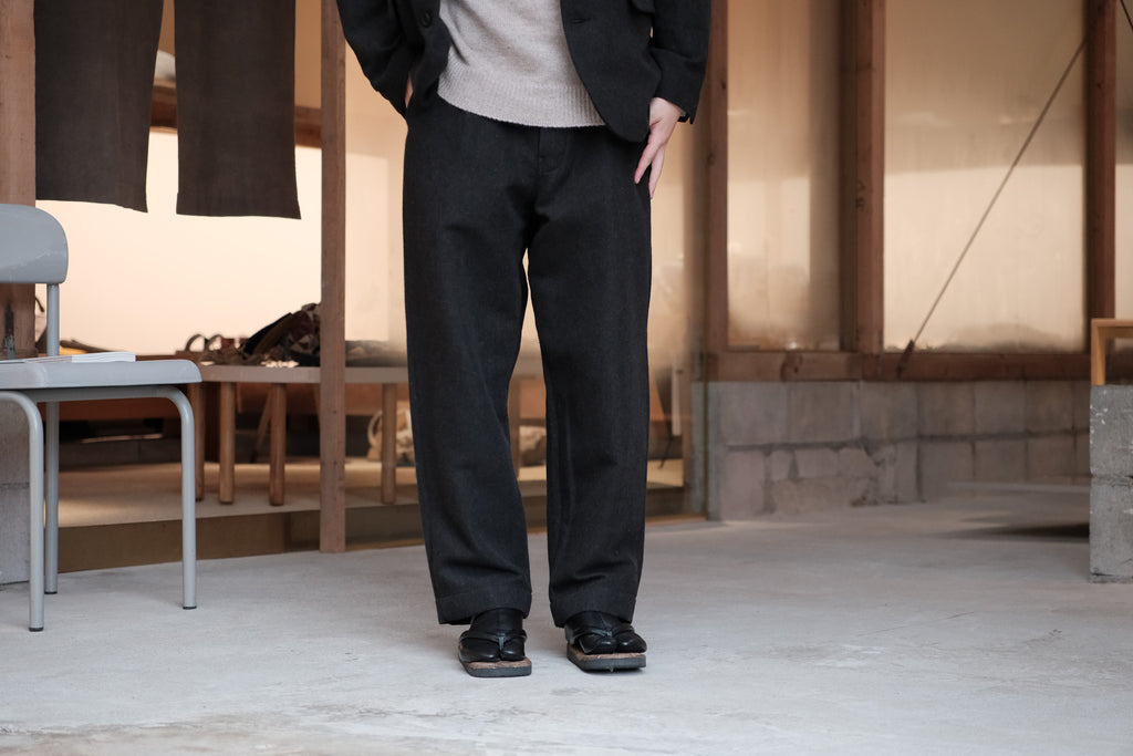 evan kinori　Three Butlon Jacket Wool Linen Herring Bone