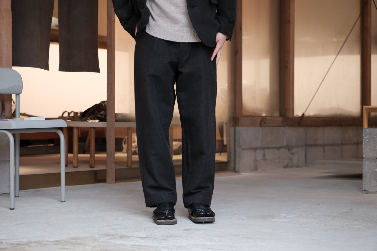 evan kinori　Three Butlon Jacket Wool Linen Herring Bone