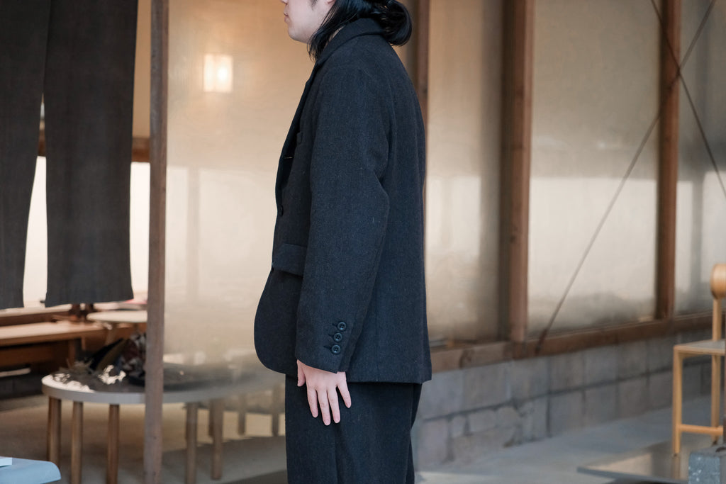 evan kinori　Three Butlon Jacket Wool Linen Herring Bone
