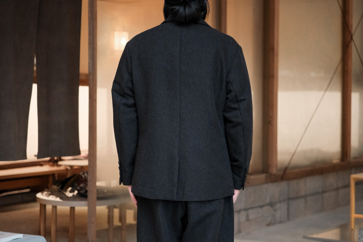 evan kinori　Three Butlon Jacket Wool Linen Herring Bone