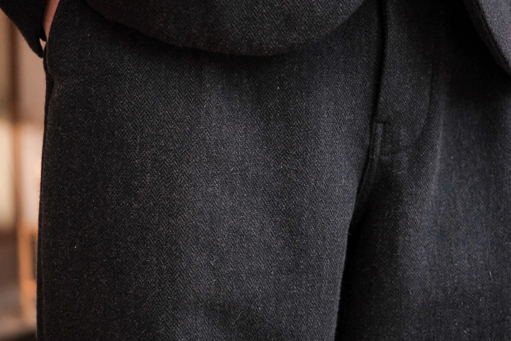 evan kinori　Single Pleat Pant Wool Linen Herring Bone