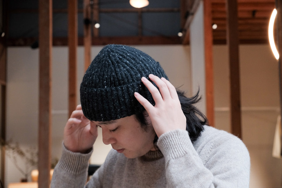 evan kinori　Knit Hat Wool Cashmere Tweed
