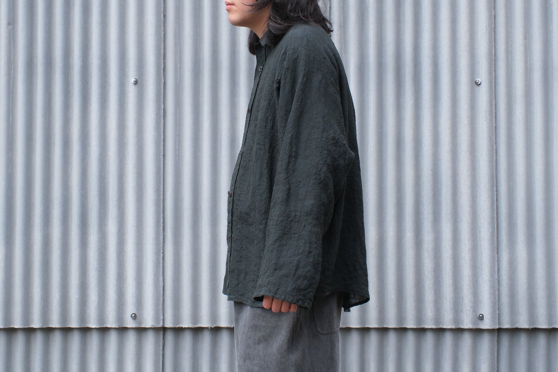 amachi. Phenomena Embroidery Shirt/Deep Green