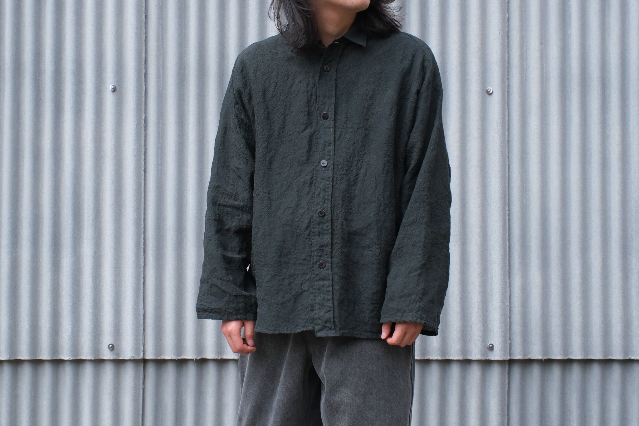 amachi. Phenomena Embroidery Shirt/Deep Green