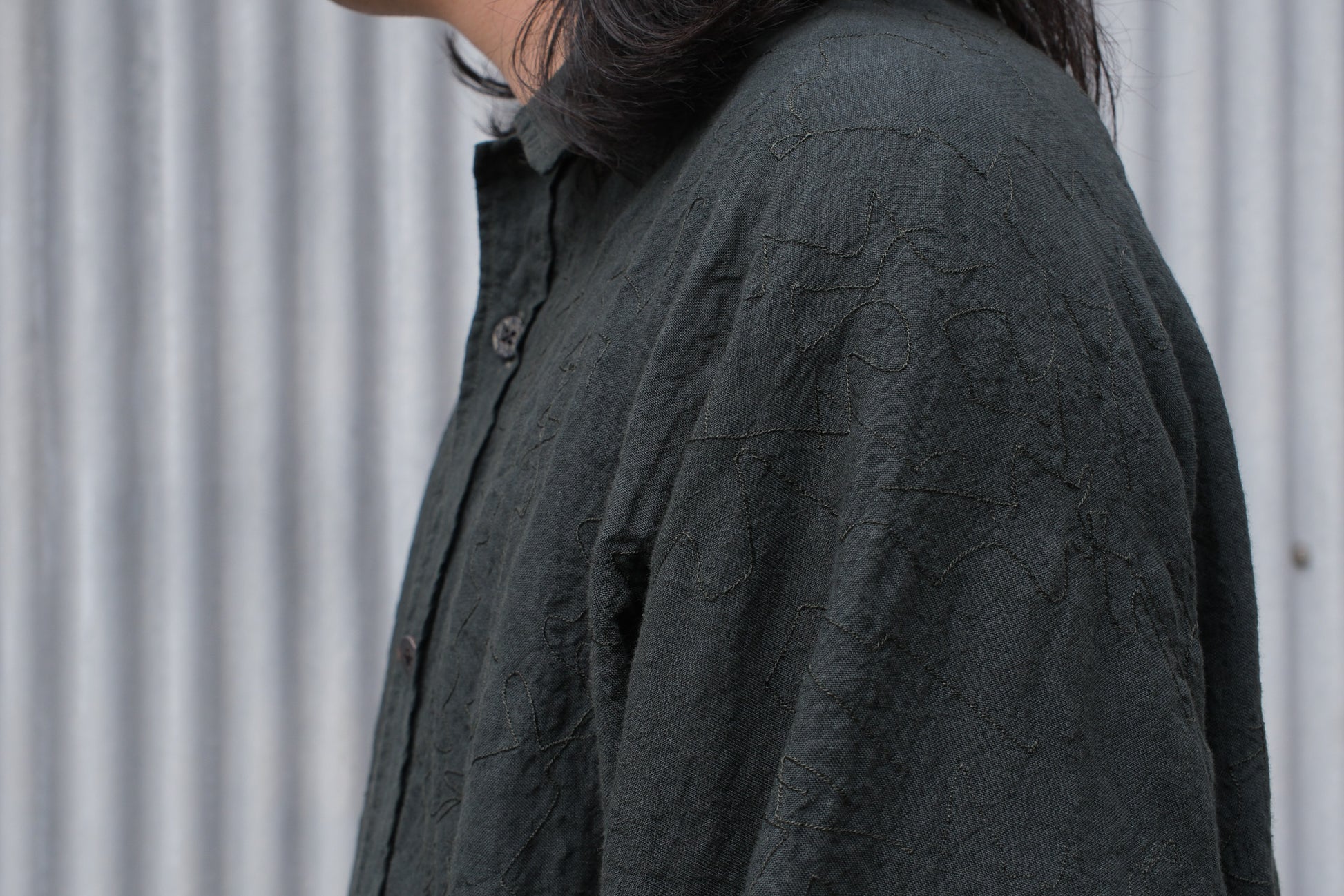 amachi. Phenomena Embroidery Shirt/Deep Green