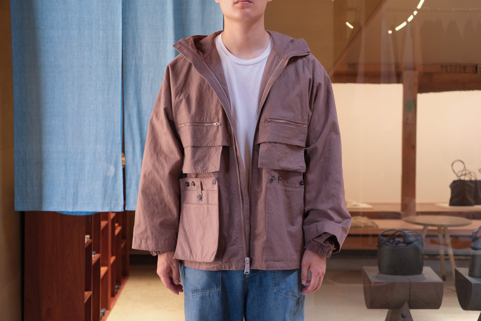 amachi. Double Layer Work Jacket - Deep Red Brown