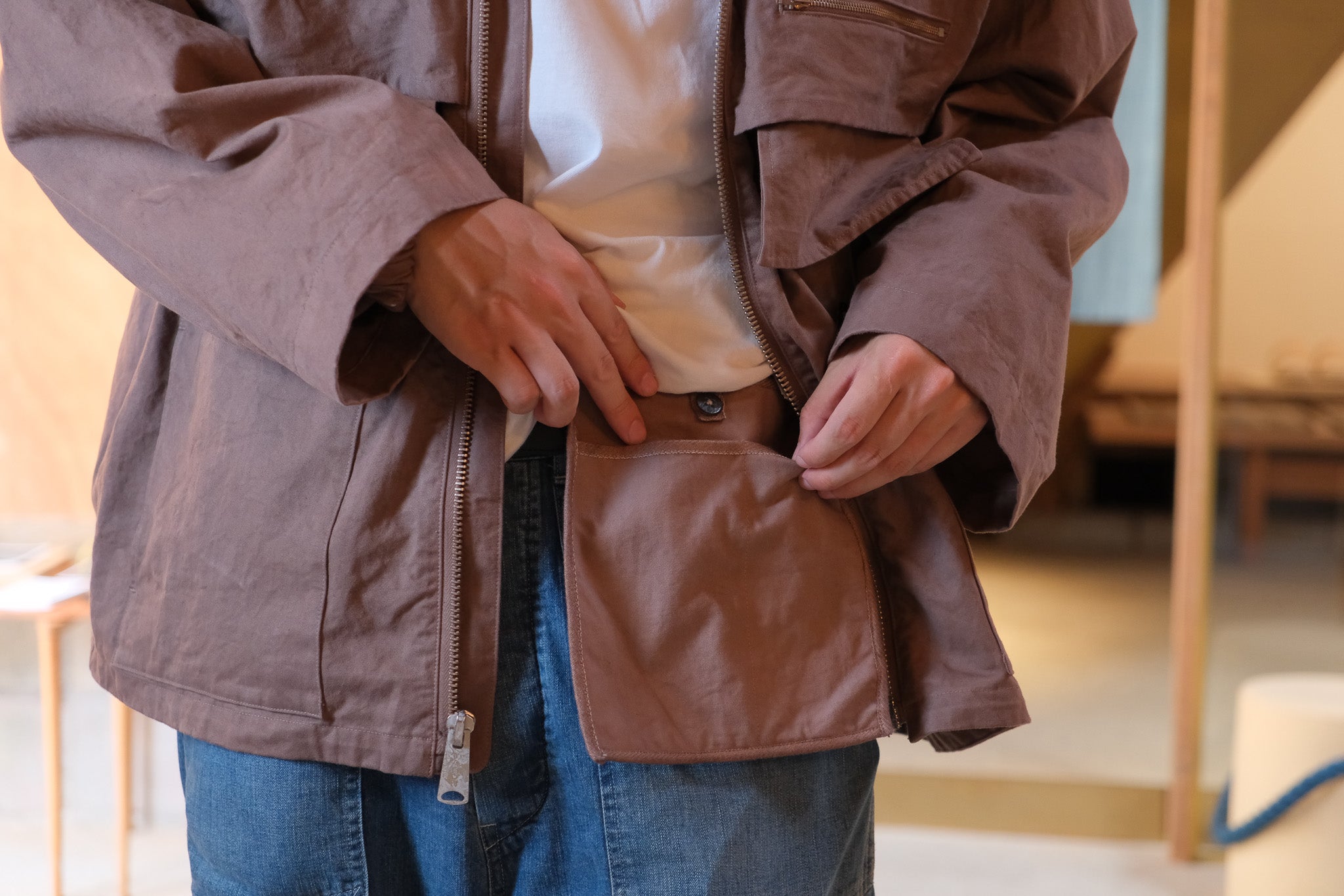 amachi. Double Layer Work Jacket - Deep Red Brown – 履物関