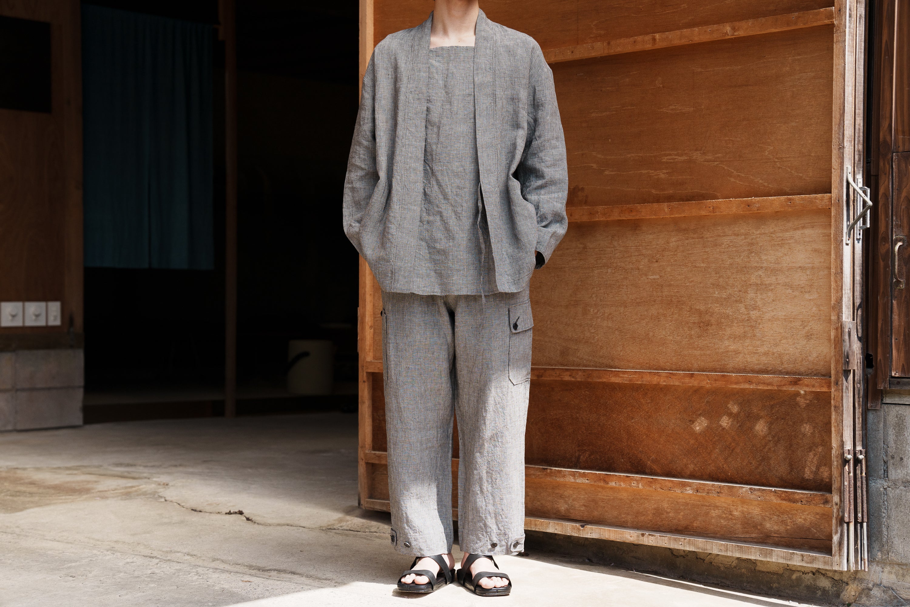 ARTS & SCIENCE Samue work pants - Mini hound's tooth check linen