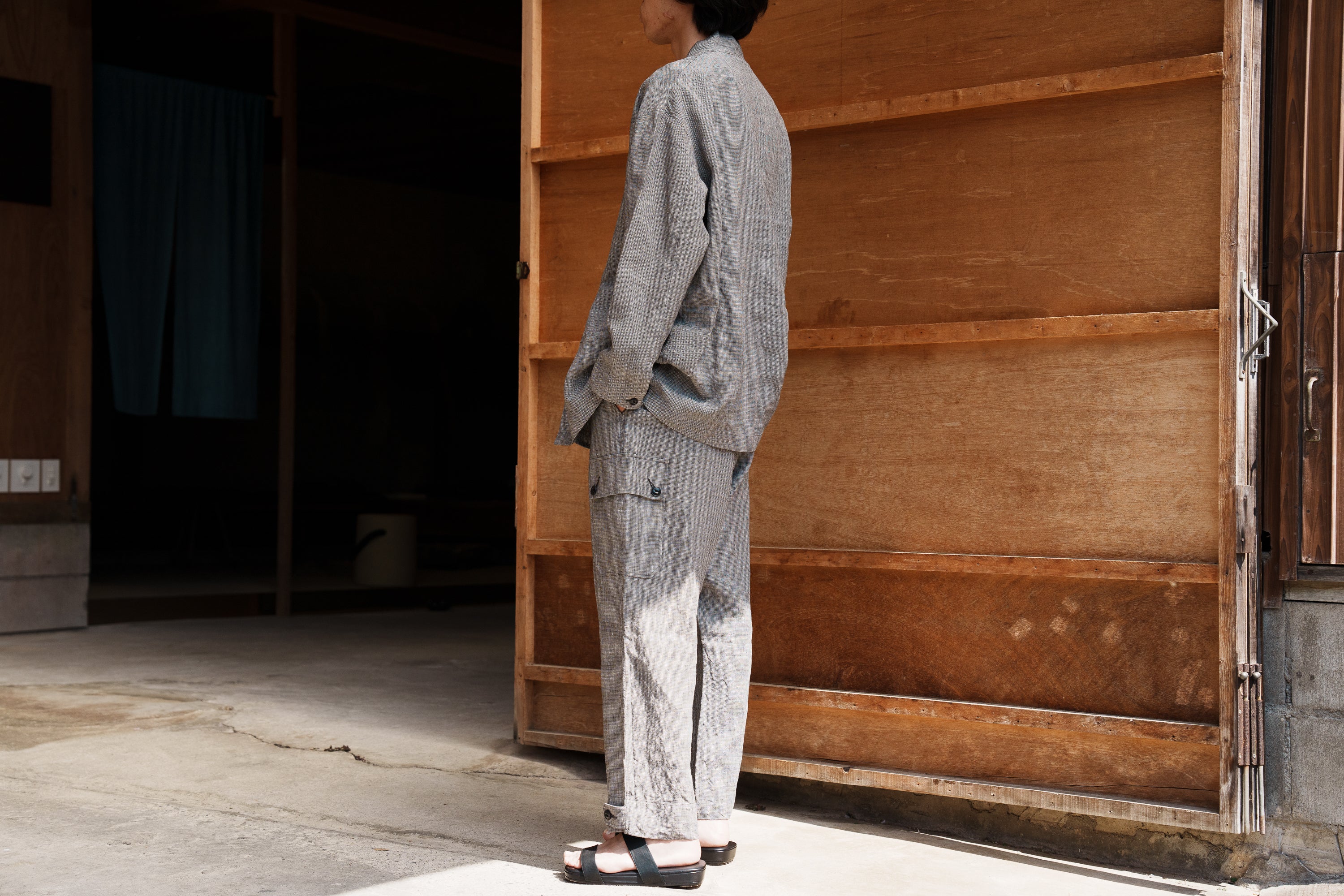 ARTS & SCIENCE Samue work pants - Mini hound's tooth check linen