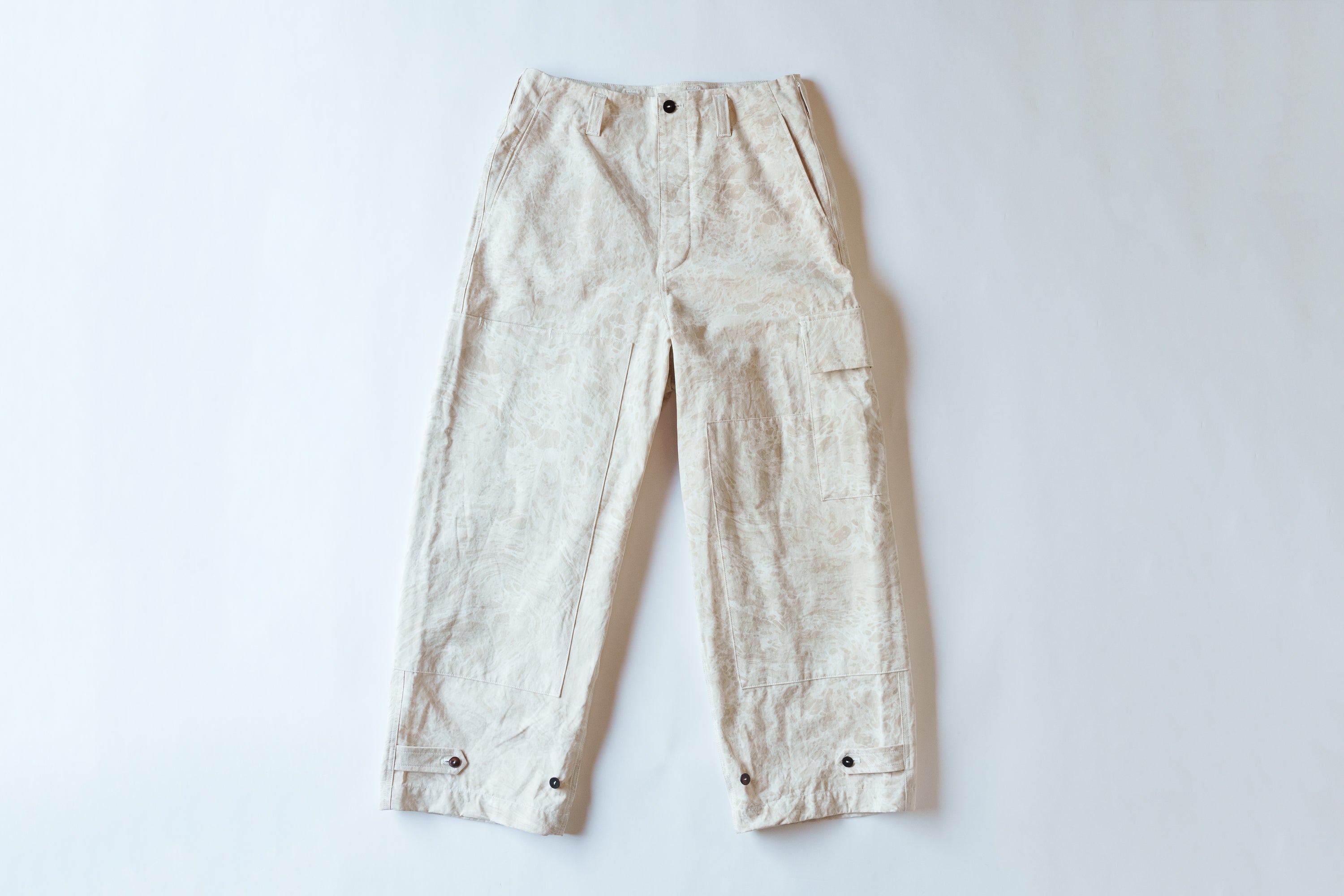 amachi. Double Knee Cargo Pants Suminagashi  - Off White×White Marble